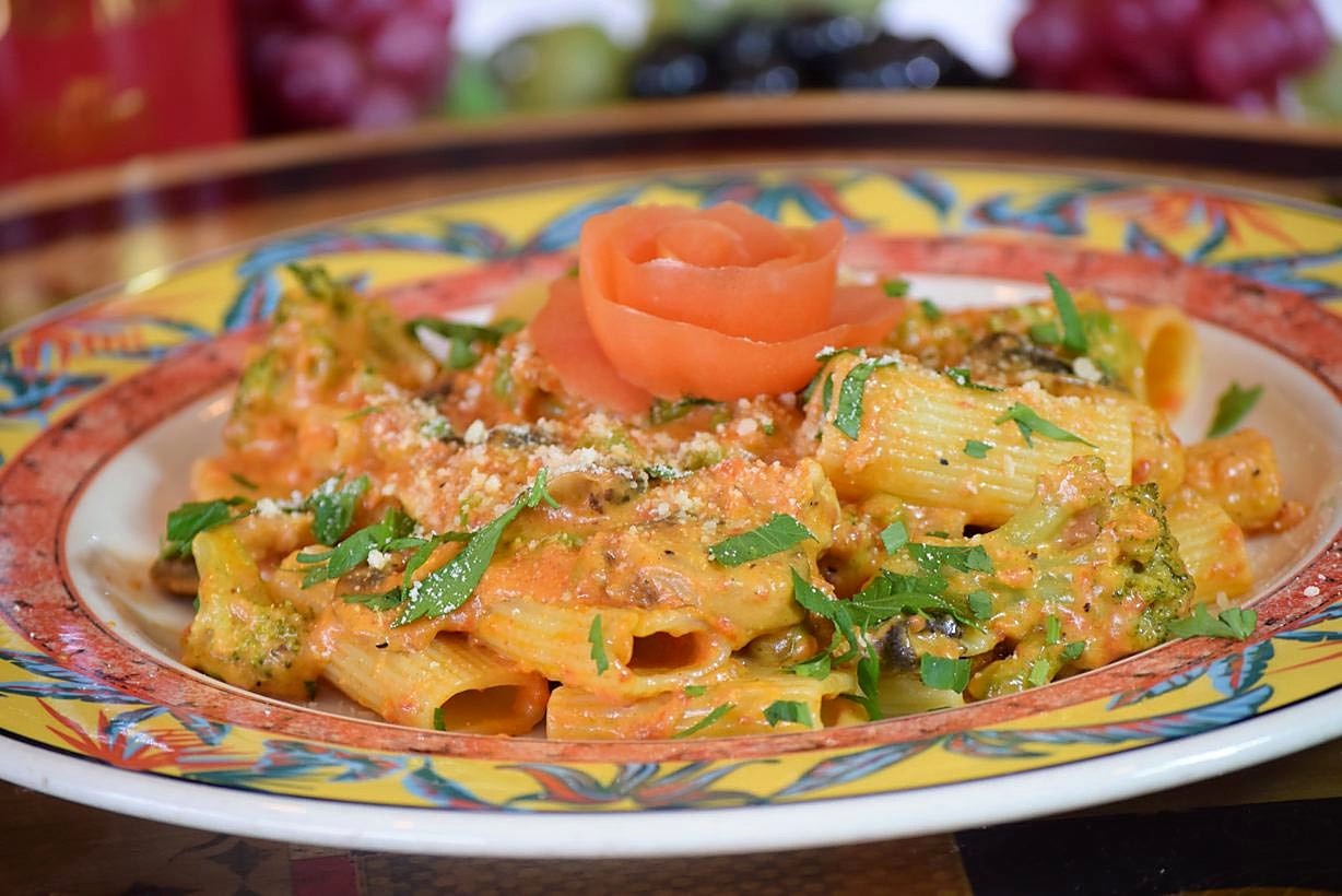 Rigatoni plated at Pomodoro Restaurant